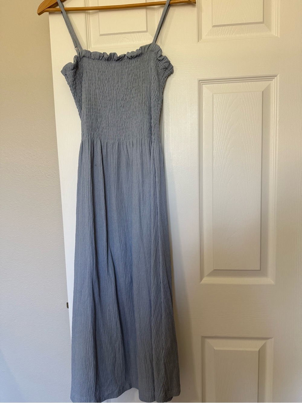 H&M Dusty Blue Smocked Maxi Dress